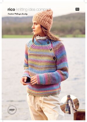 Women's Hat, Jumper and Scarves in Rico Creative Melange Chunky - 1051 - Downloadable PDF