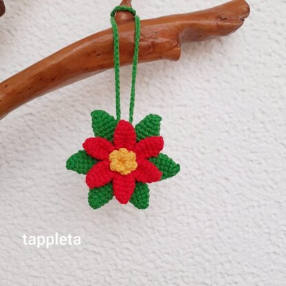 Poinsettia charm crochet pattern, Crochet Poinsettia ornament rear view mirror car, Christmas car decor crochet flower bag charm accessories