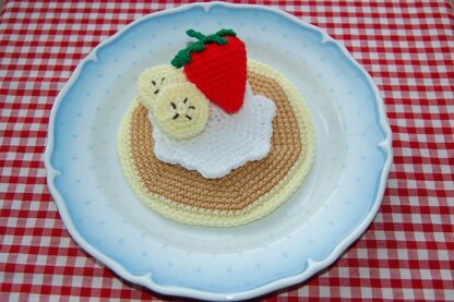 Crochet Pattern for Pancake with Strawberry, Bananas & Cream - Crocheted Play Snack