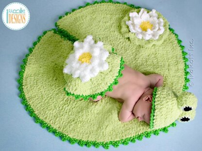 Baby Frog on a Lily Pad Hat Rug and Bum Cover Crochet PDF Pattern