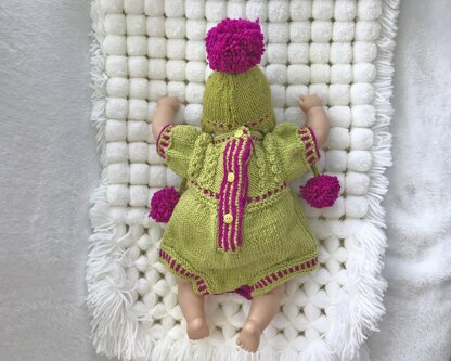Romper Suit & Hat (no. 104) for Dolls, Premature and Newborn Baby