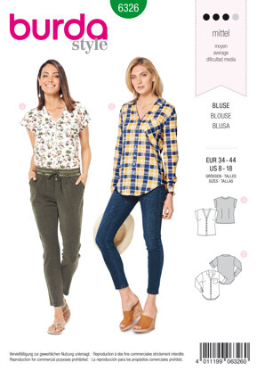 Burda Style Misses' Shirt with V Neck B6326 - Paper Pattern, Size 8-18