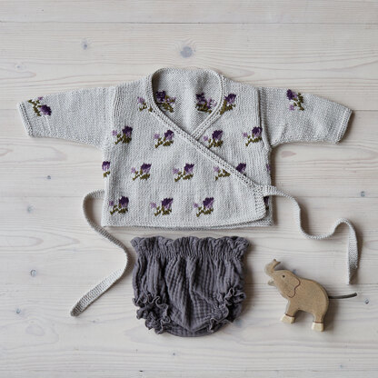 Lilac Rose Crossover Cardigan, Bear & Shoes Set - Free Layette Knitting Pattern for Babies in Debbie Bliss Baby Cashmerino