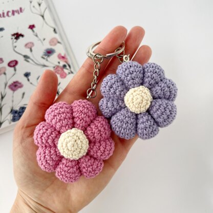 Crochet flower keychain amigurumi pattern Bag charm Crochet car mirror hanging