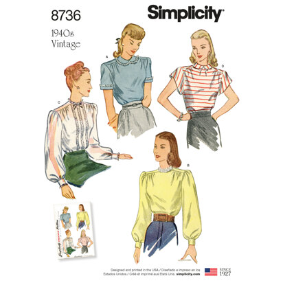 Simplicity 8736 Women's Vintage Blouses - Sewing Pattern