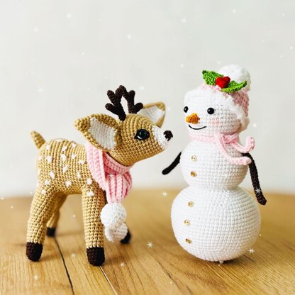 Amigurumi Christmas deer, crochet snowman, crochet deer, amigurumi snowman pattern, Christmas crochet