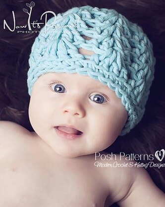Chunky Feather Stitch Beanie Hat With Flower 190