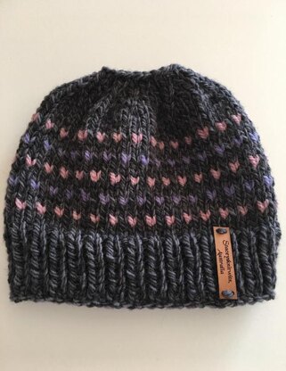 Messy Bun Beanie fair isle