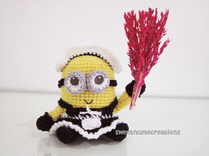 Amigurumi Frenchie the 2 eyed Minion in a French Maid Outfit