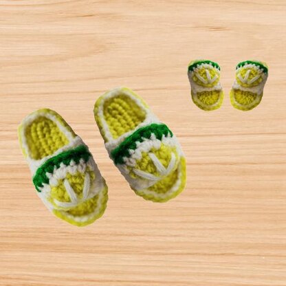 Crochet lemon slippers hair clip pattern