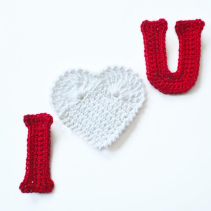 Crochet Letters. I Heart U Applique. Crochet Embellishment