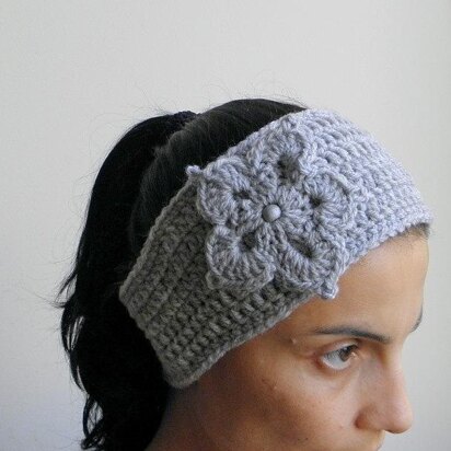 Headband earwarmer with flower