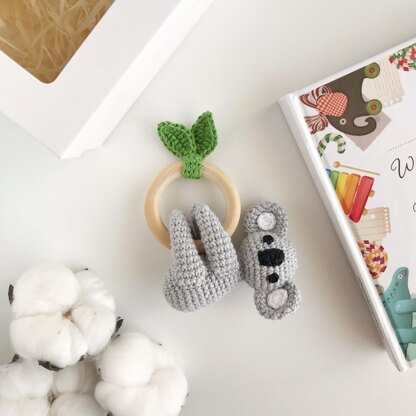 Koala crochet pattern baby rattle toy Amigurumi animal pattern Teething ring Newborn toy