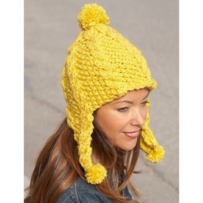 Golden Glow Earflap Hat in Bernat Softee Chunky