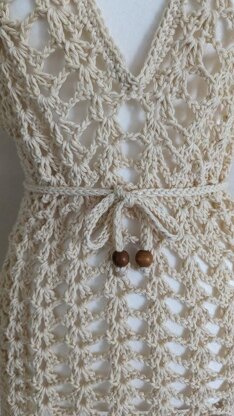 Light Beige Crochet Mesh Dress-Beach Cover-Up