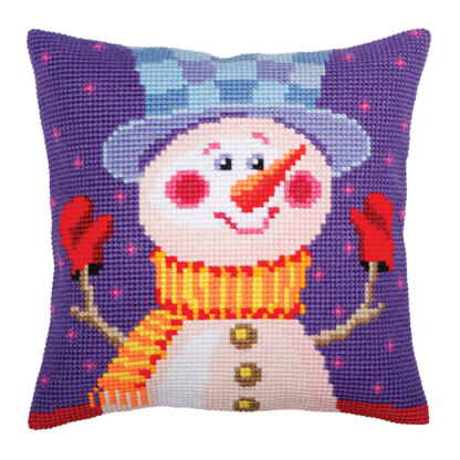 Collection D'Art Cheerful Snowman Cushion Cross Stitch Kit - 40cm x 40cm