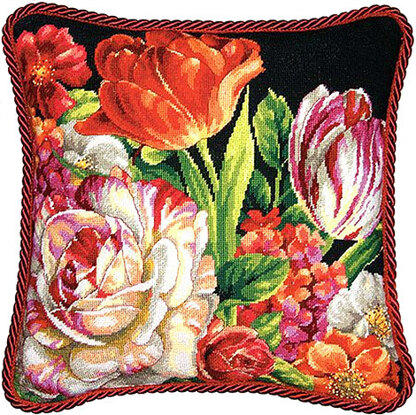 Dimensions Bouquet on Black Needlepoint Kit - 35.5 x 35.5 cm