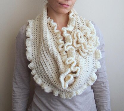 Oversized flower ruffles infinity loop scarf