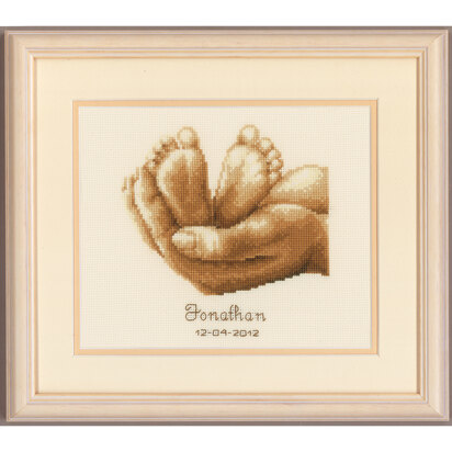 Green 'Baby Feet' Cross Stitch Hoop Kit