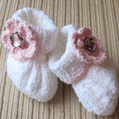 White Baby Booties With Large Flowers