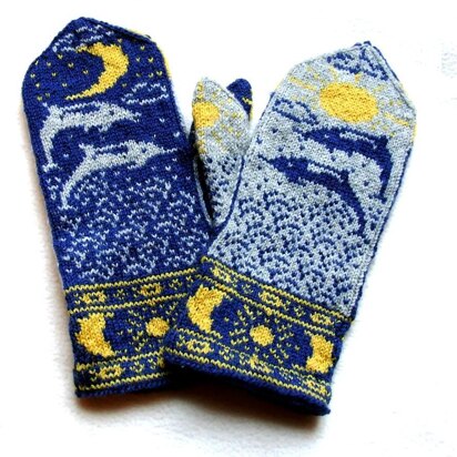 Sun Moon and Dolphins Mittens