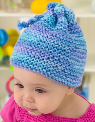 Knit Garter Stitch Baby Hat in Red Heart Super Saver Economy Prints - WR2088