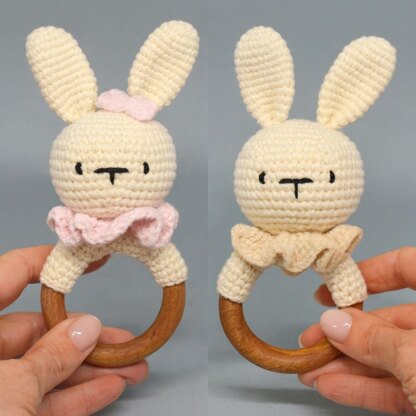 Bunny rattle with teether ring