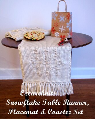 Snowflake Table Runner, Placemat, Coaster Set