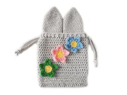 Easter bunny bag with ears Crochet pouch Easter gift Mesh bag Woven bag Easter egg hunt project