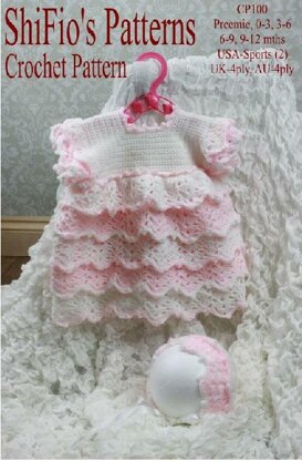 Crochet Pattern baby dress & hat UK & USA Terms #100