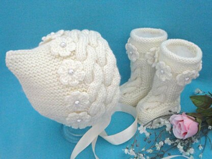 Knit Pattern Baby Bonnet Baby Shoes by Elena Mitchell