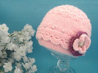 Knitting Pattern Baby Hat with Crochet Edging Baby Cap Infant