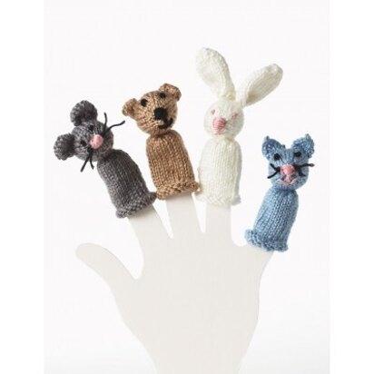 Bear, Bunny, Kitty and Mouse Finger Puppet in Bernat Satin - knitting pattern