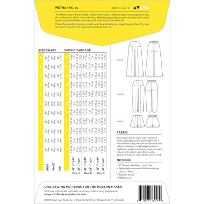 Closet Core Patterns Pietra Pants & Shorts CCP19 - Sewing Pattern