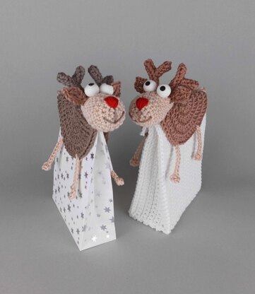 Gift bag amigurumi reindeer - easy from scraps of yarn