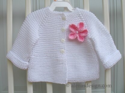 White Baby Cardigan with Pink Flower