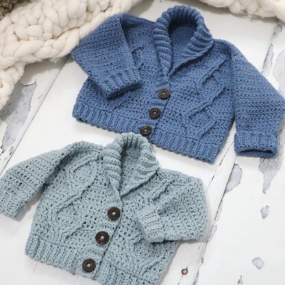 Modern Baby Cabled Cardigan Crochet pattern by MJsOffTheHook | LoveCrafts