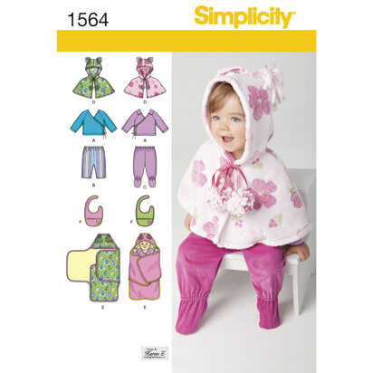 Simplicity Babies' Top, Trousers, Bib, and Blanket Wrap 1564 - Paper Pattern, Size A (XXS-XS-S-M-L)