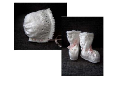 Baby Butterfly Bonnet & Booties Set (4-ply)