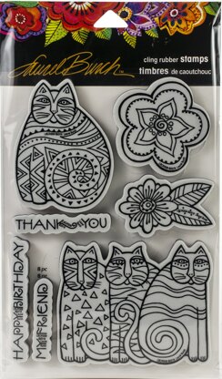 Stampendous Laurel Burch Cling Stamp W/Template - Feline Blooms