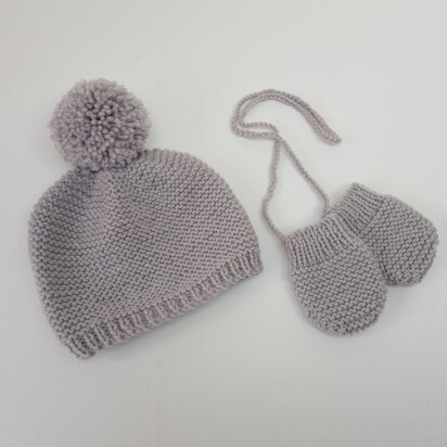 Pom Pom Baby Beanie  and Mitts