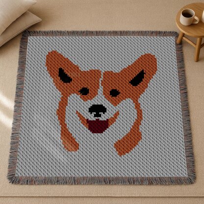 Welsh Corgi Blanket C2C CROCHET PATTERN Funny Throw Dwarf Dog Face Stroller Portrait