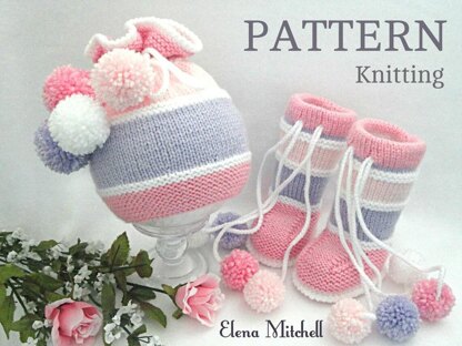 Knitting Baby Set Baby Girl Hat and Booties by Elena Mitchell