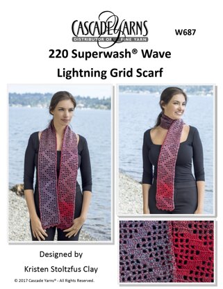 Lightning Grid Scarf in Cascade 220 Superwash Wave - W687 - Downloadable PDF