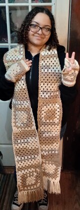 Granny Square Fingerless Gloves & Scarf Set