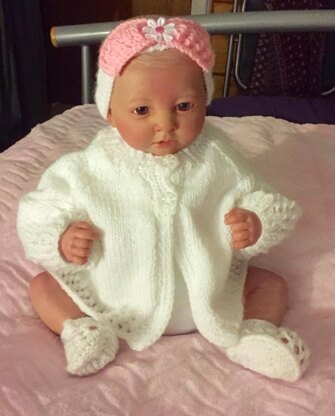 "Lucy" Romper, Cardi, Shoes and Hairband Prem and Newborn