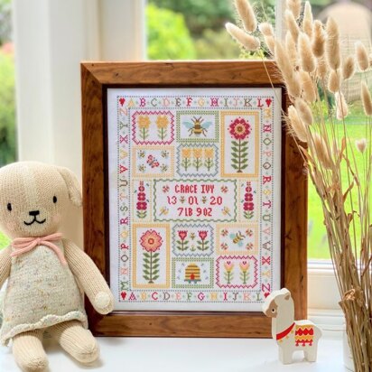 Historical Sampler Company Bee Birth - White - Downloadable PDF