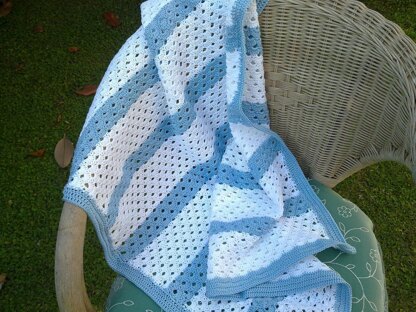 Baby Blanket White and Blue Rows