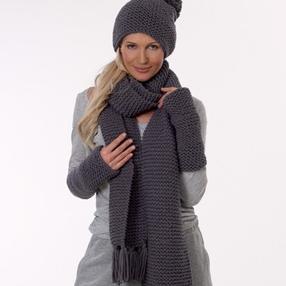 Arm Warmers, Scarf & Bobble Cap in Rico Essentials Big - 045