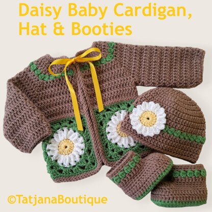 Daisy Baby Cardigan, Hat and Booties